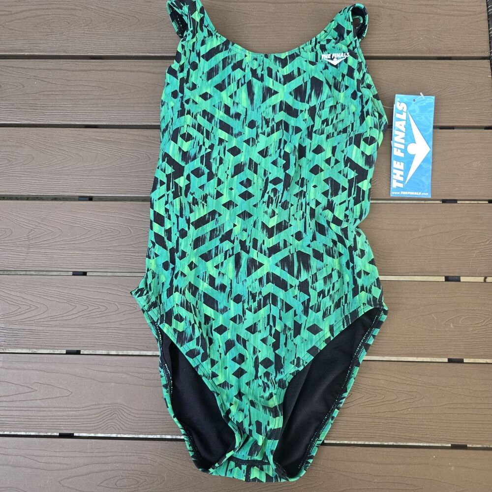 The Finals Womens Omega Waveback Swimsuit Green/Black Sz 38 New